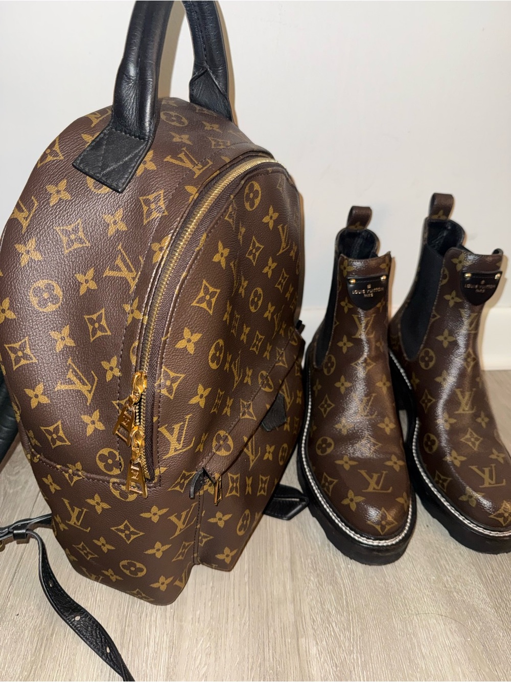 Louis Vuitton Brown Monogram Backpack with Gold Hardware
